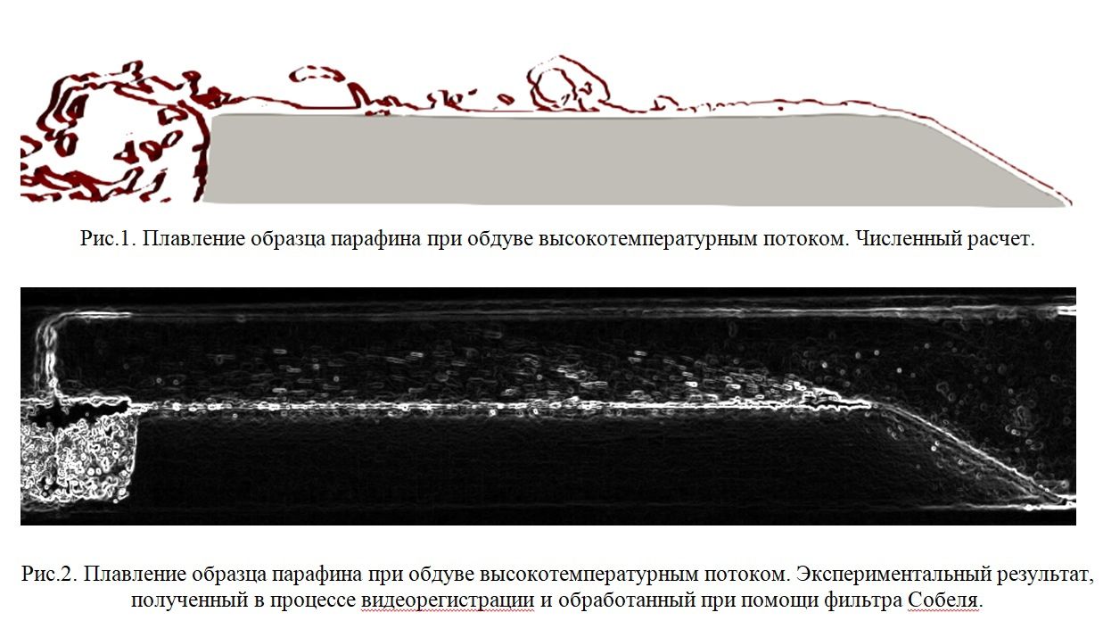 Численное и экспериментальное исследование плавления парафина при обдуве высокотемпературным потоком