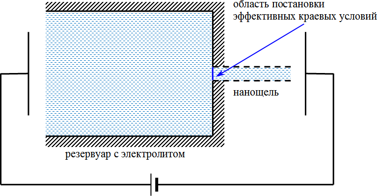 Моделирование динамики раствора электролита около ионоселективной нанощели