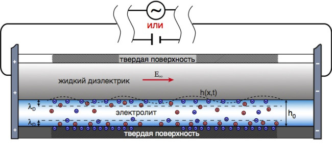 Электроосмотическое течение двух несмешивающихся жидкостей с границей раздела под действием внешнего электрического поля